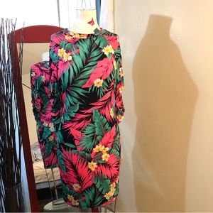 Fashion Nova Tropical Print Long Sleeve BodyCon mini Dress